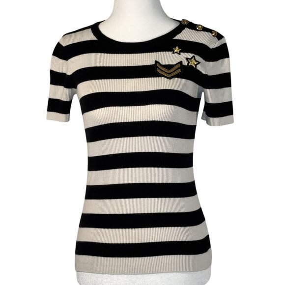 Lauren Ralph Lauren Size XS Woman Knit Top W/ Gold Button & Patches - Picture 1 of 6